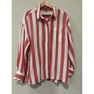 Resort Wear Women’s L Wide Leg Gauzy Set Red& White Stripe Nautical Lightweight